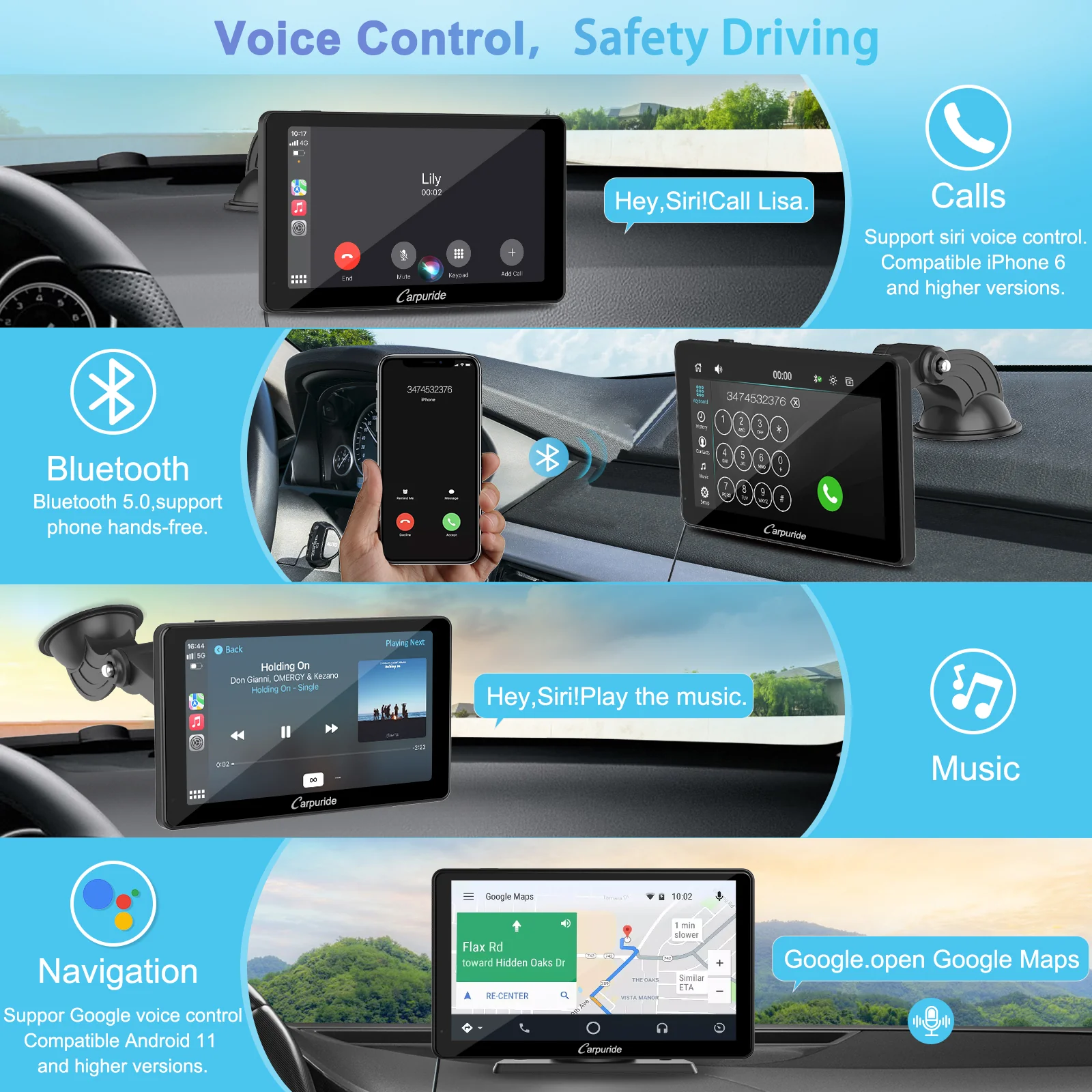 CARPURIDE C3 Portable Smart Multimedia Dashboard Console with Detachable Sunshade - Image 3