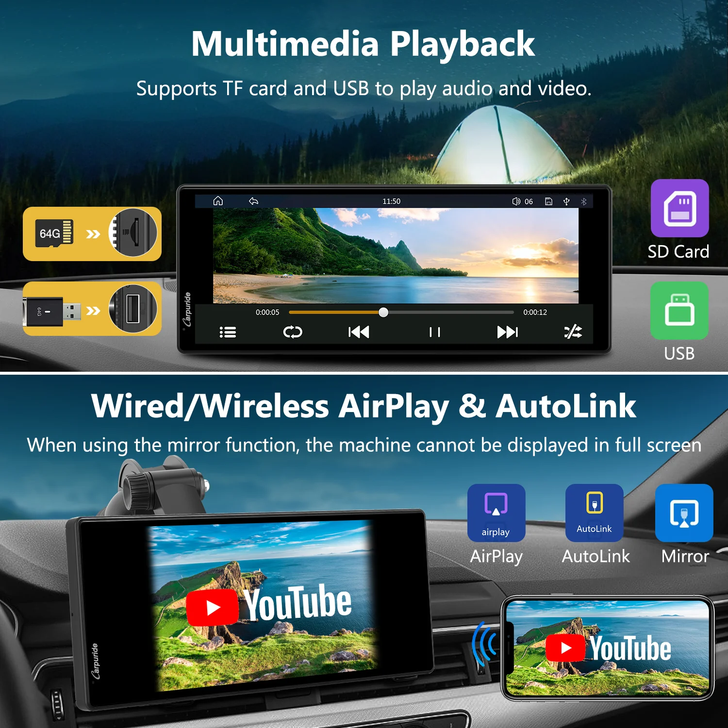 CARPURIDE C92 Portable Smart Multimedia Dashboard Console - Image 6