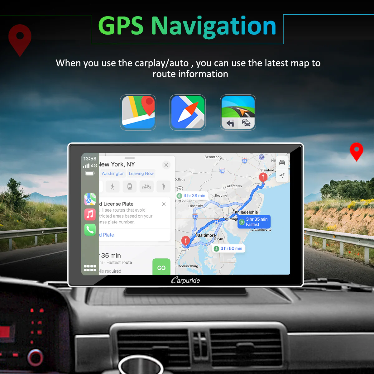 CARPURIDE Car Stereo with Wireless Apple CarPlay&Android Auto, 9" IPS Touch Screen, Multimedia Player & Bluetooth 5.0 Audio Hands Free Calling, GPS/Siri/Google/Mirror Link/Light-sensing/EQ effect with Backup Camera，Silver Frame - Image 3