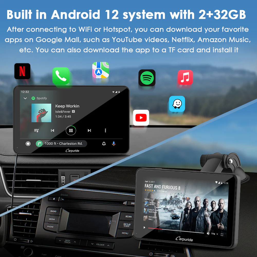 CARPURIDE W701 Plus Portable Wireless Car Stereo, Support Install Apps - Image 4