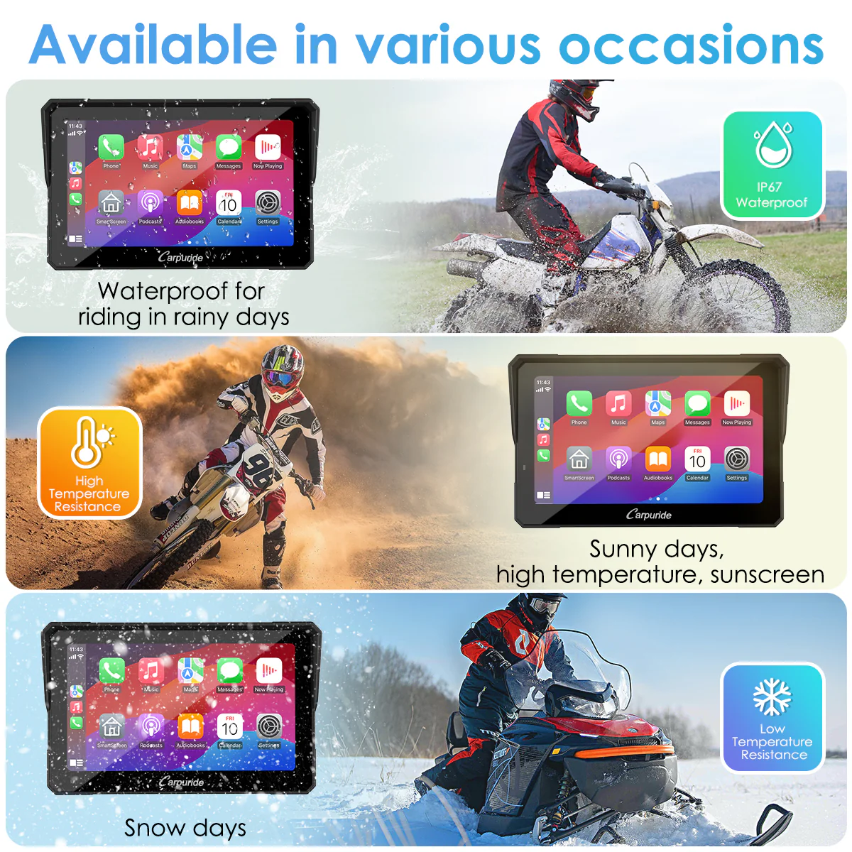 Carpuride W702B Pro/W502B Pro for BMW Motorcycles | Waterproof Stereo with Intercom, Compass & Barometer - Image 9