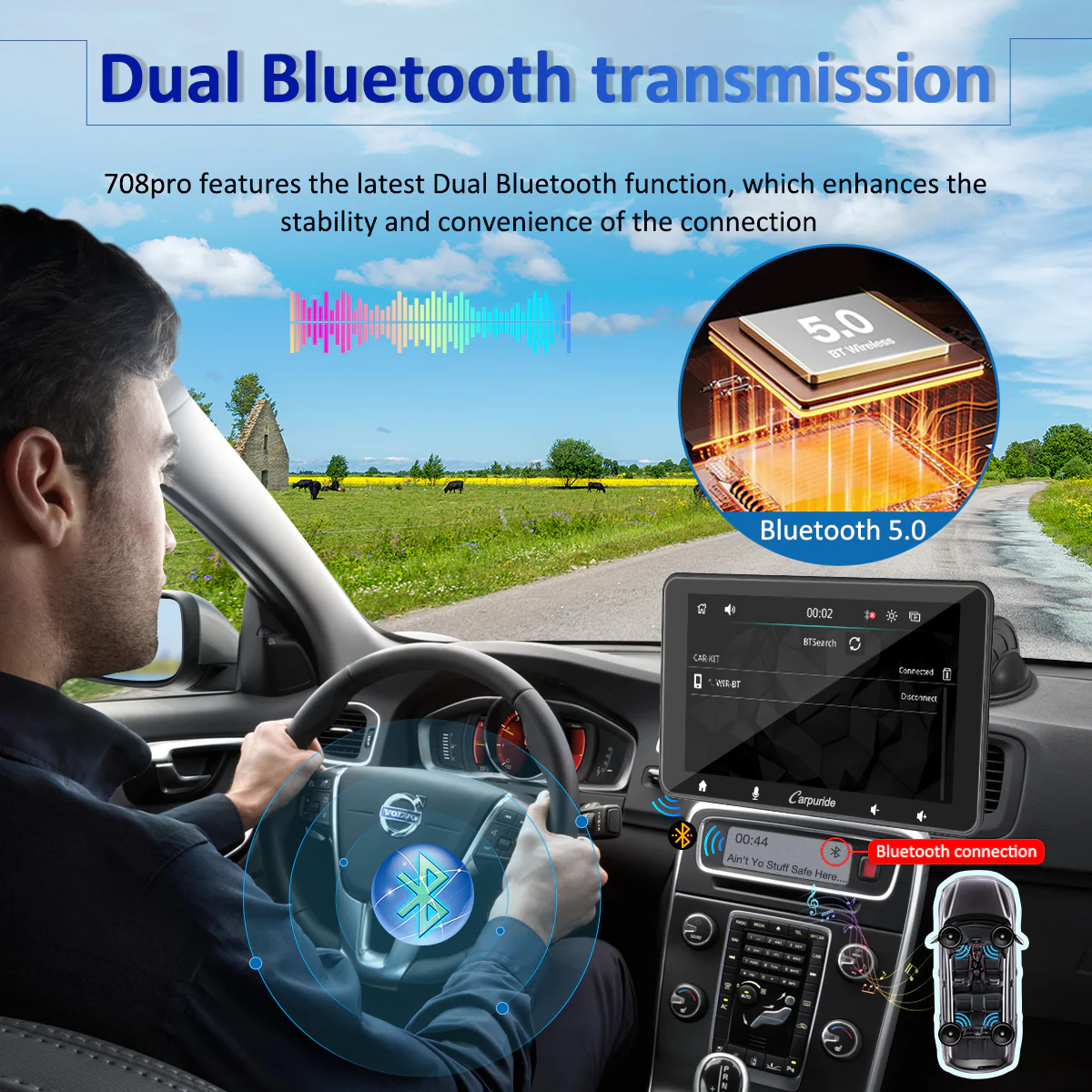 CARPURIDE W708 Pro Portable Smart Multimedia Dual Bluetooth Dashboard Console - Image 3