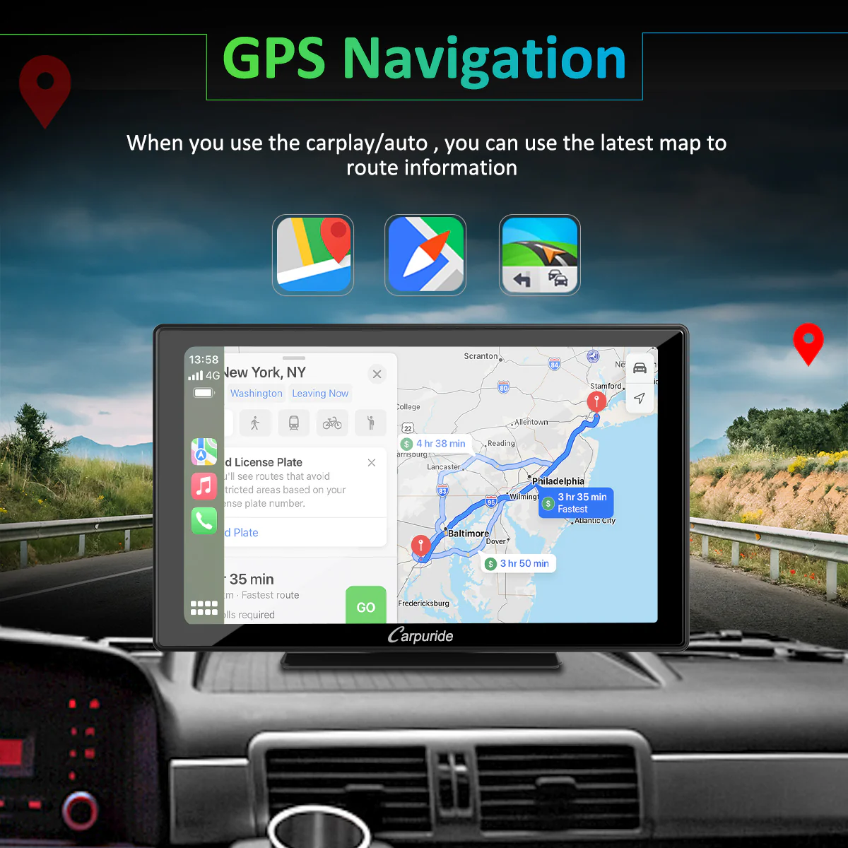 CARPURIDE W901 Portable Car Stereo, support Google and Siri Assistant, 9 Inch IPS Touch screen, Car Radio Receiver with Carplay/ Android Auto/GPS /Mirror link/Bluetooth/FM/Light-sensing/EQ effect - Image 3