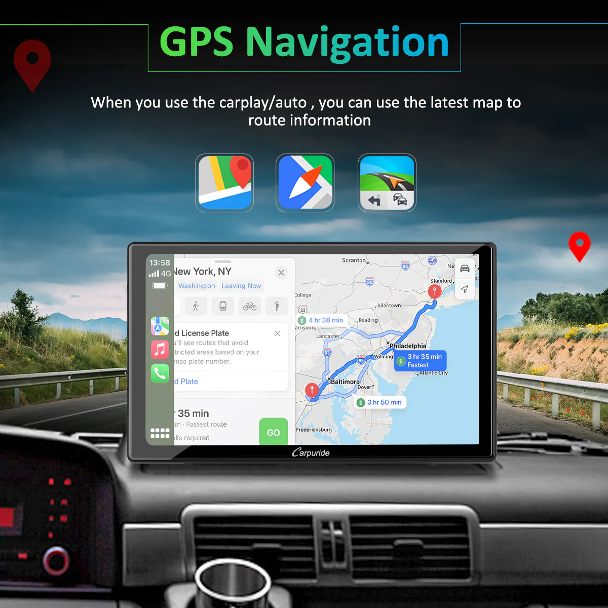CARPURIDE Wireless Portable Car Stereo with Light-Sensitive,Dual 4Ω3W speakers, 9 Inch IPS Touchscreen Car Radio Receiver Works with Carplay/Android Auto/Mirror Link/Bluetooth/Google/Siri/WiFi/GPS Navigation - Image 3